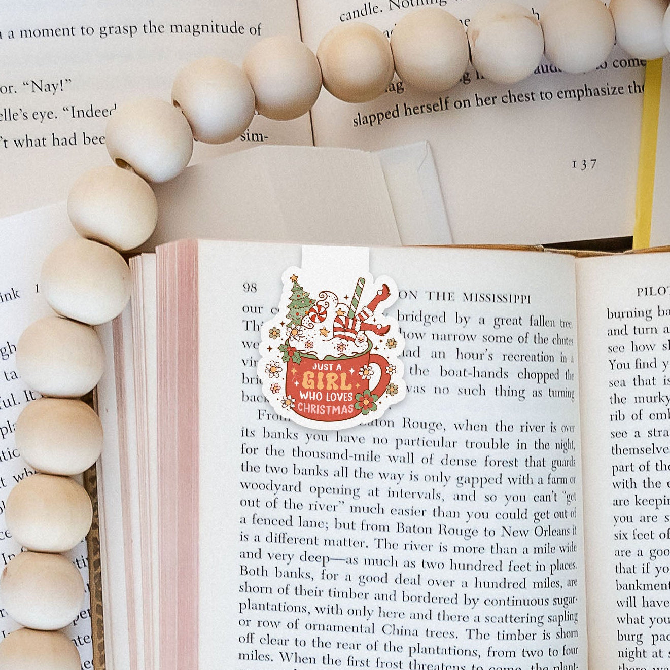 Just A Girl Who Loves Christmas Cocoa Groovy Red Christmas Magnetic Bookmark