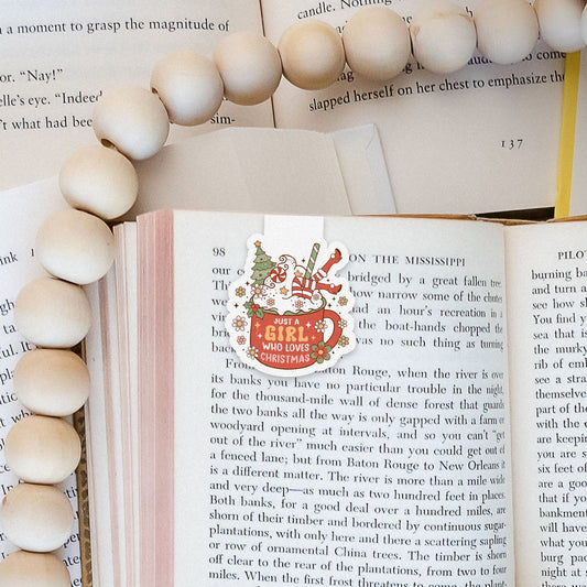 Just A Girl Who Loves Christmas Cocoa Groovy Red Christmas Magnetic Bookmark