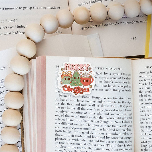 Merry Christmas Crew Groovy Red Christmas Magnetic Bookmark