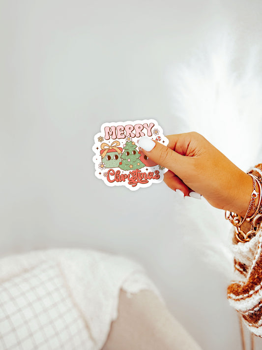 Merry Christmas Crew Groovy Red Christmas Sticker