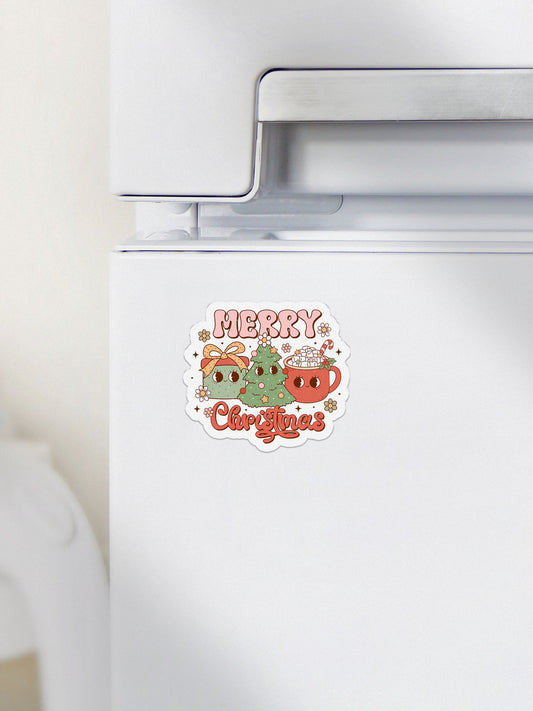 Merry Christmas Crew Groovy Red Christmas Magnet