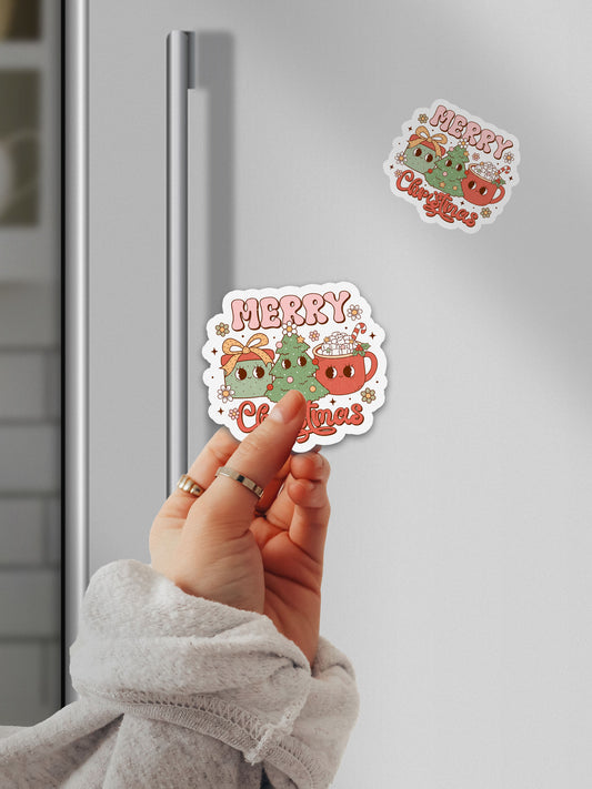 Merry Christmas Crew Groovy Red Christmas Magnet