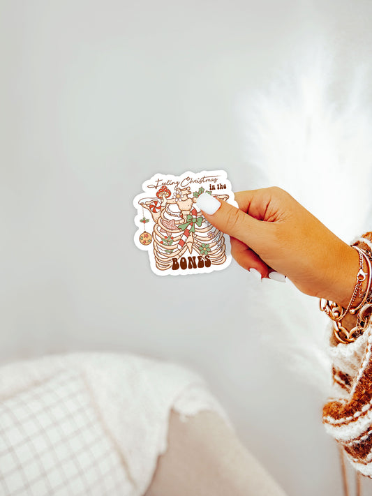 Feeling Christmas In The Bones Groovy Red Christmas Sticker