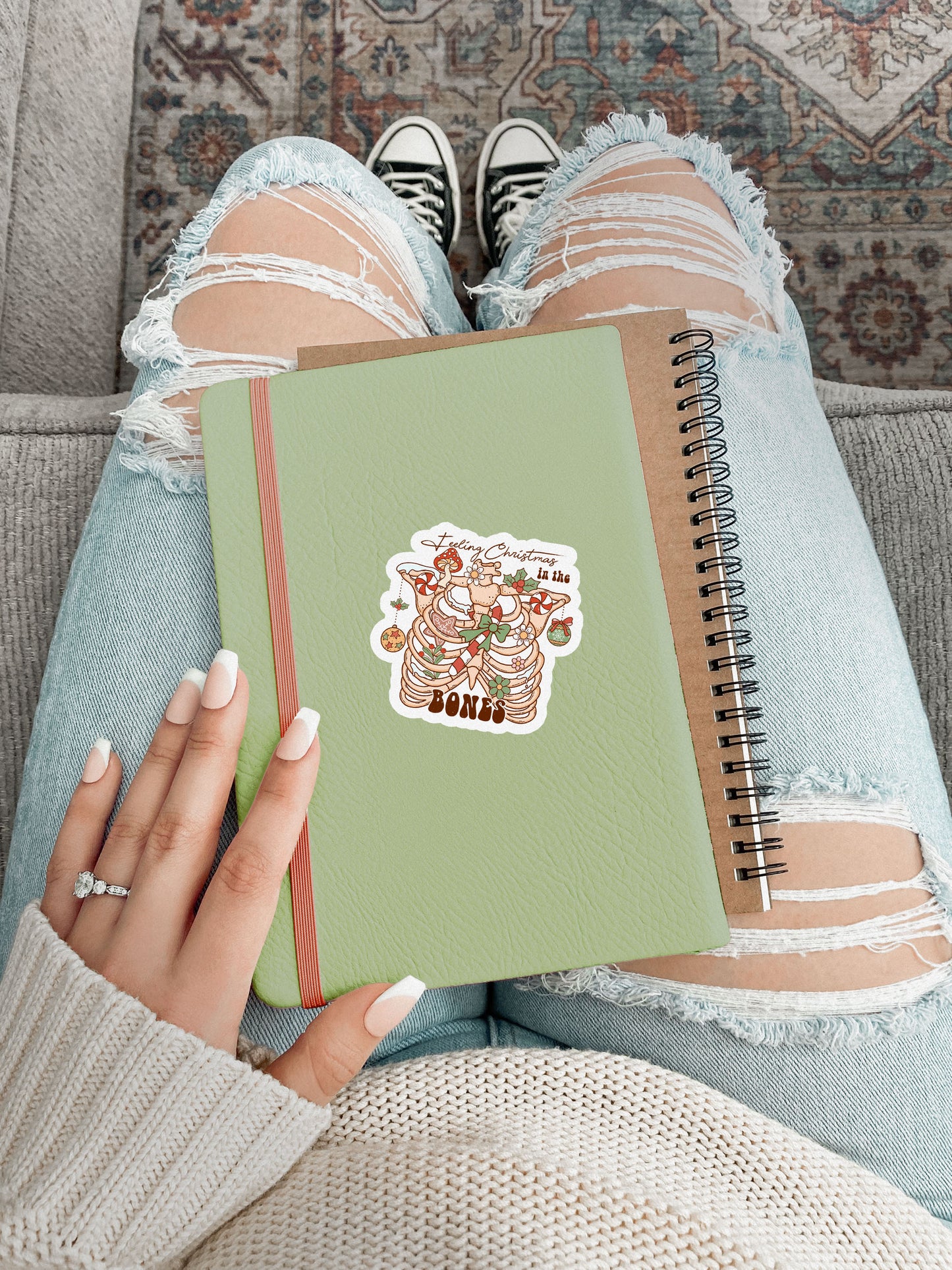 Feeling Christmas In The Bones Groovy Red Christmas Sticker