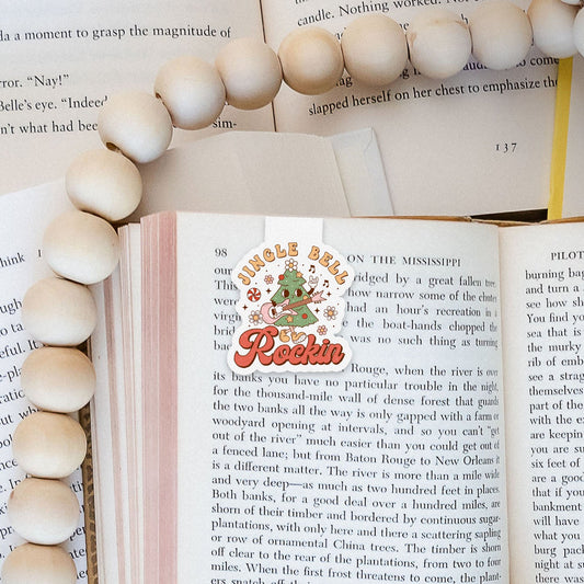 Jingle Bell Rockin Tree Groovy Red Christmas Magnetic Bookmark