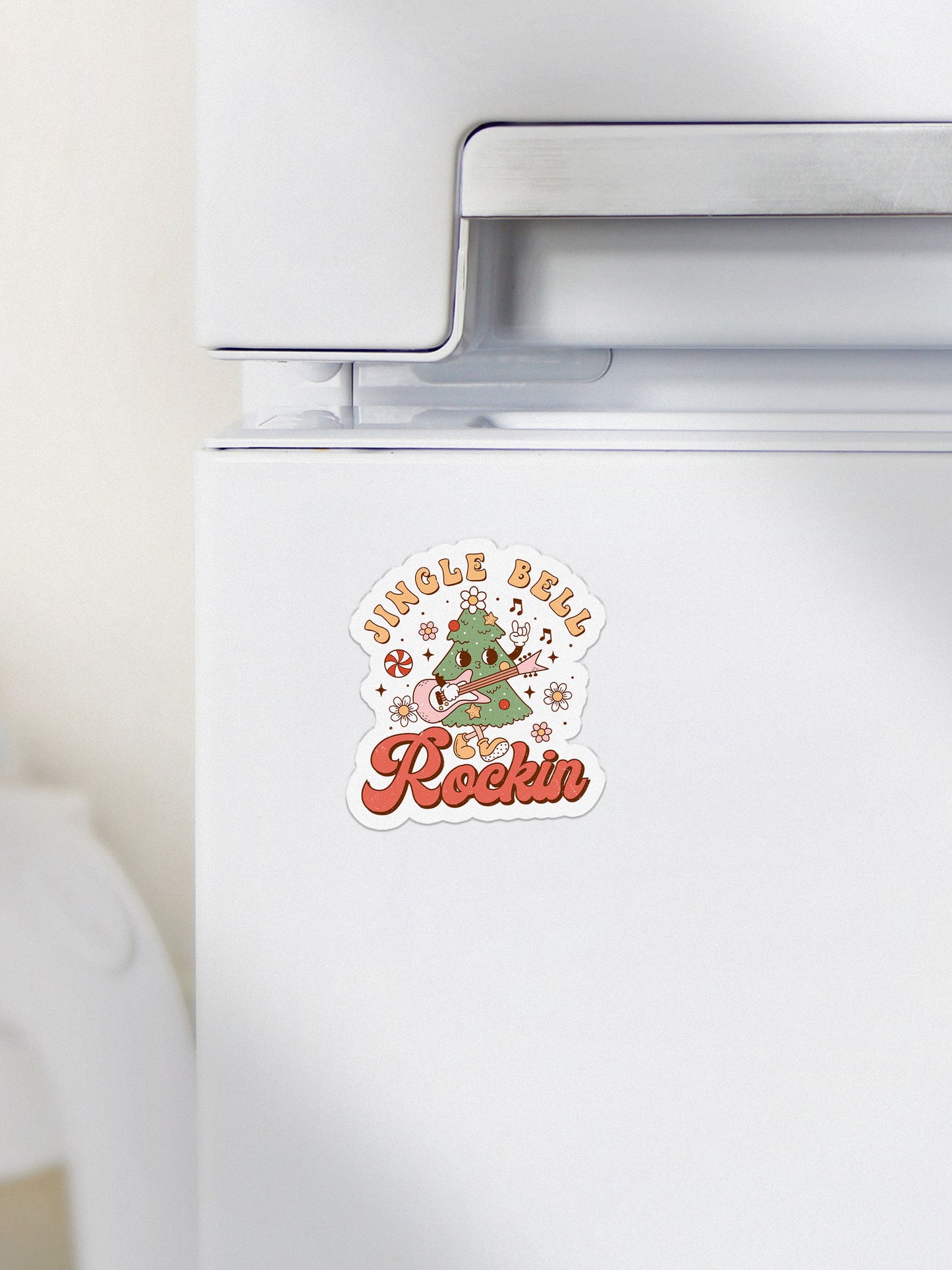 Jingle Bell Rockin Tree Groovy Red Christmas Magnet