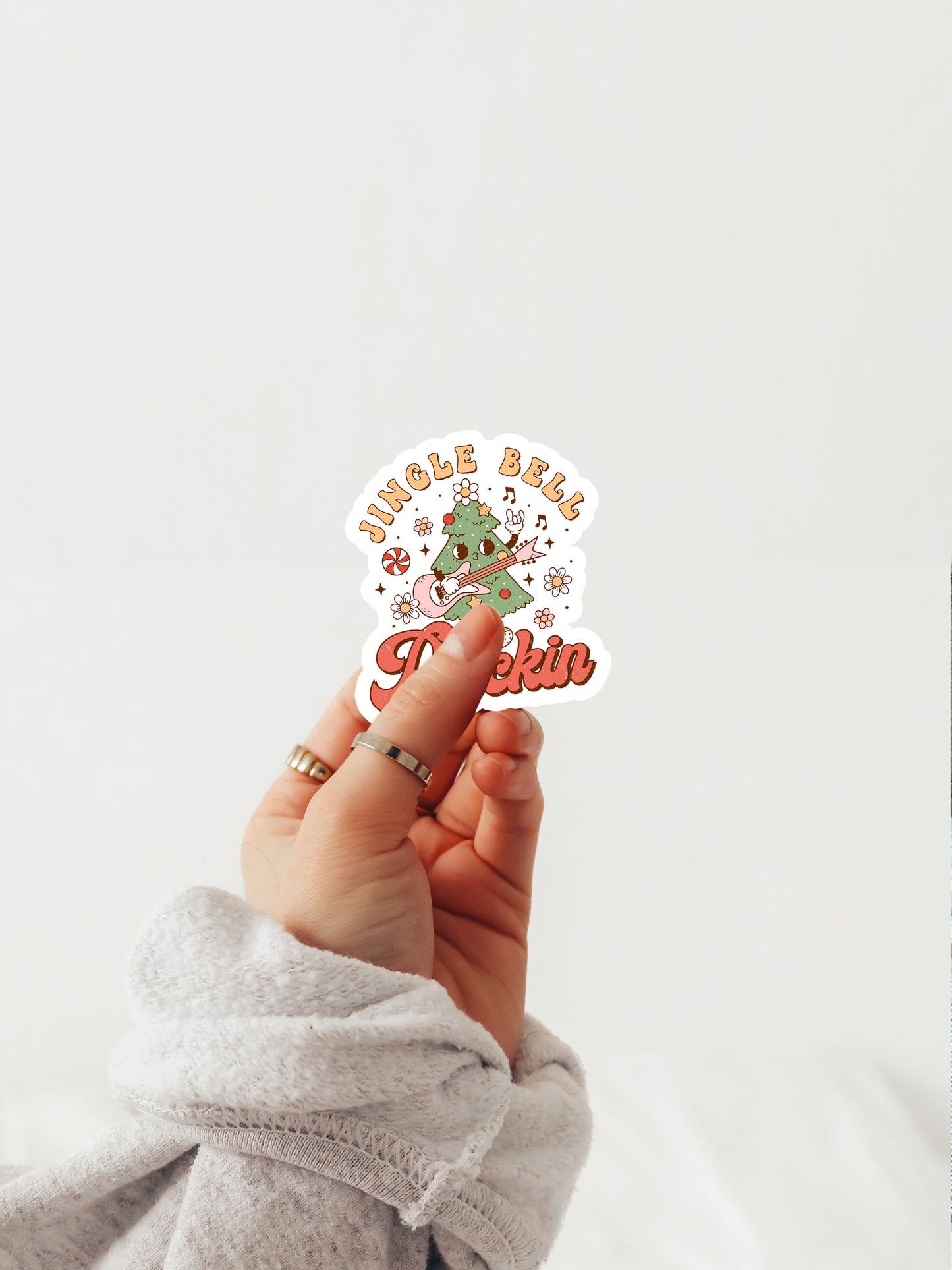 Jingle Bell Rockin Tree Groovy Red Christmas Sticker