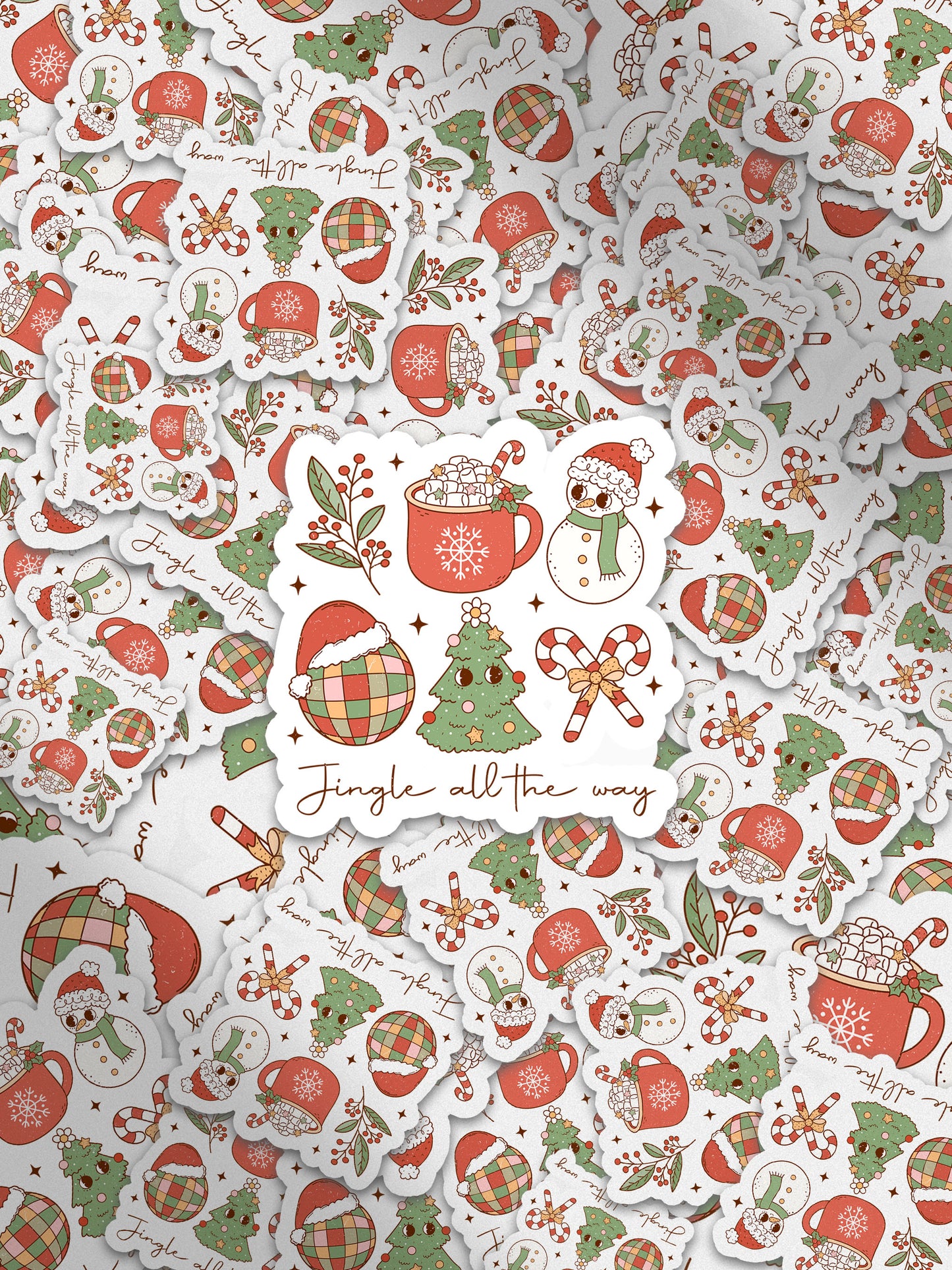 Jingle All The Way Collage Groovy Red Christmas Sticker