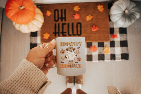 Howdy Ghouls Checkered Howdy Western Halloween Mug