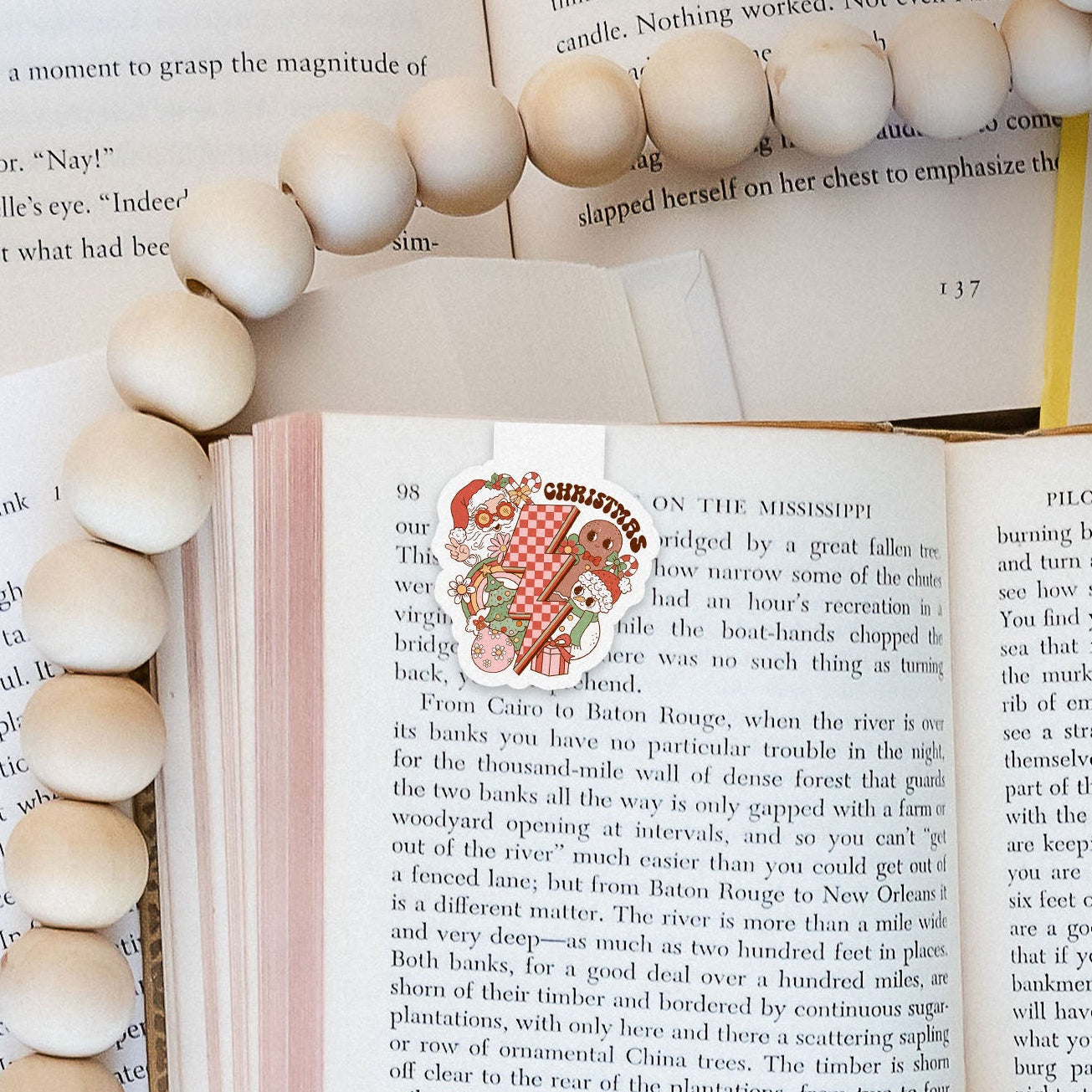 Christmas Retro Lightning Crew Groovy Red Christmas Magnetic Bookmark