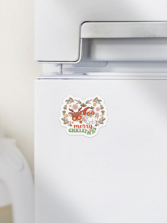 Merry Christmas Retro Santa & Rudolph Groovy Red Christmas Magnet