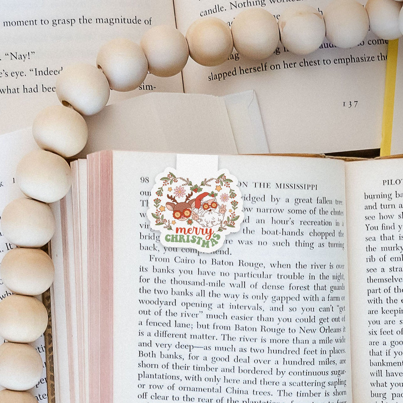 Merry Christmas Retro Santa & Rudolph Groovy Red Christmas Magnetic Bookmark