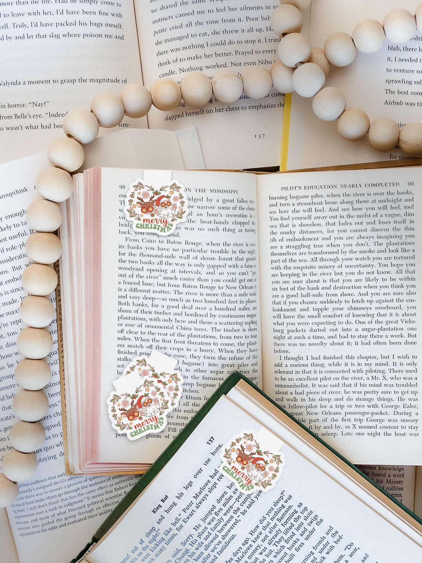 Merry Christmas Retro Santa & Rudolph Groovy Red Christmas Magnetic Bookmark