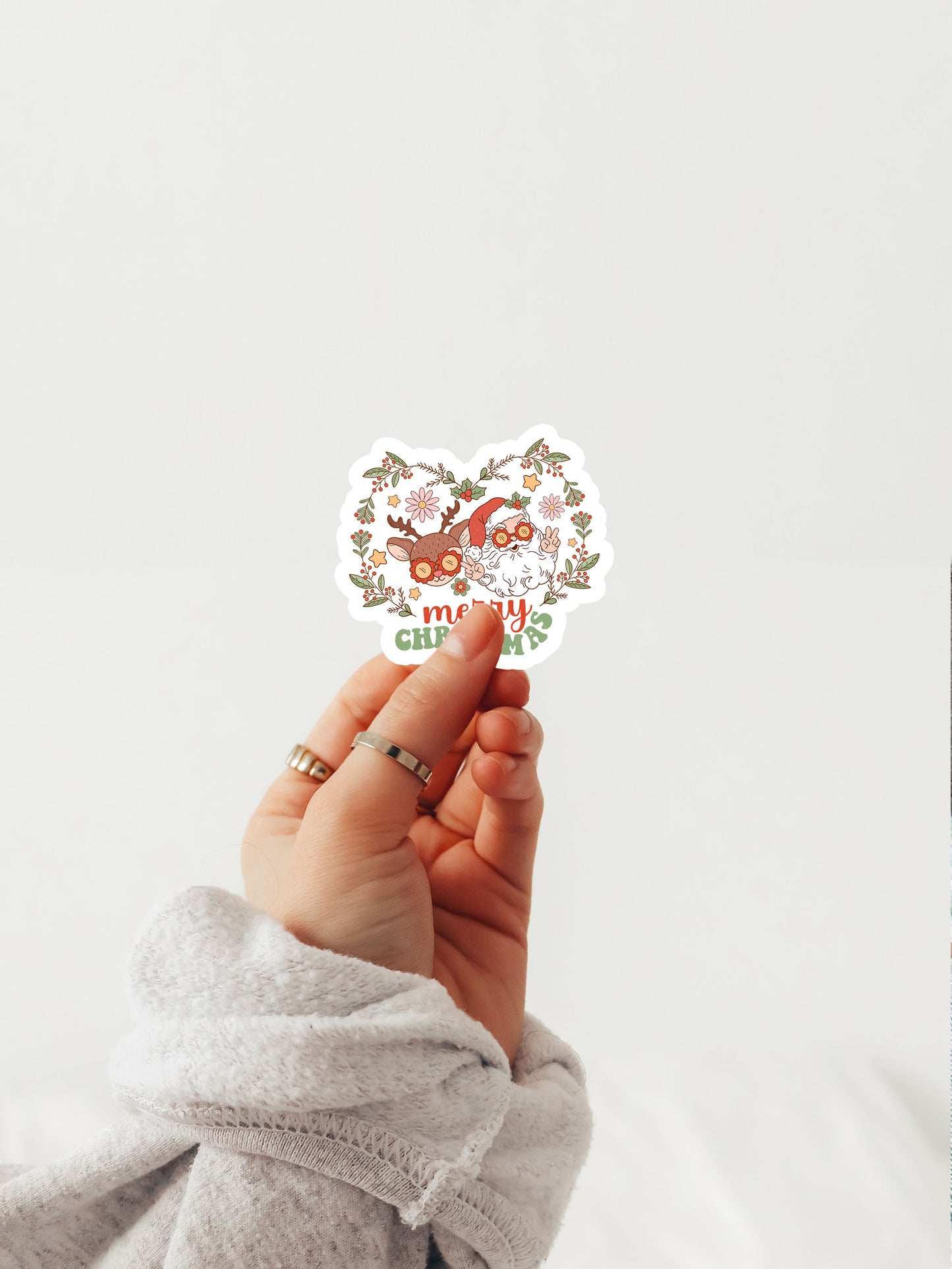 Merry Christmas Retro Santa & Rudolph Groovy Red Christmas Sticker