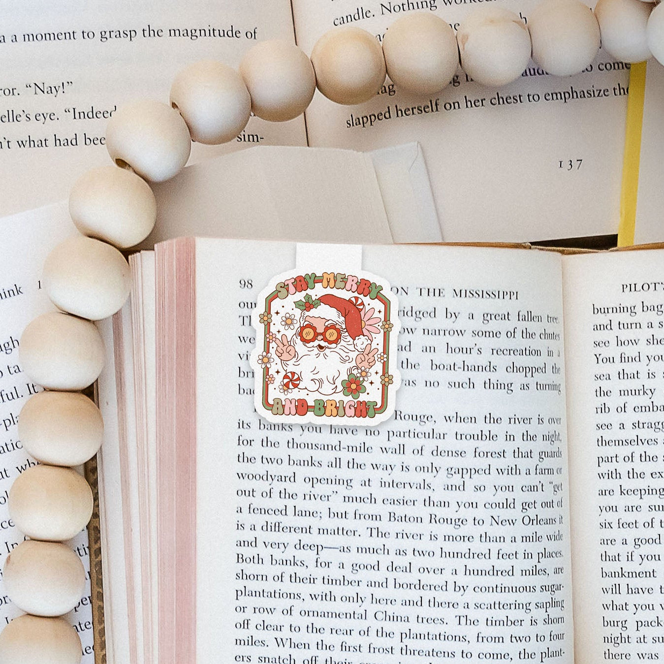 Stay Merry & Bright Santa Groovy Red Christmas Magnetic Bookmark