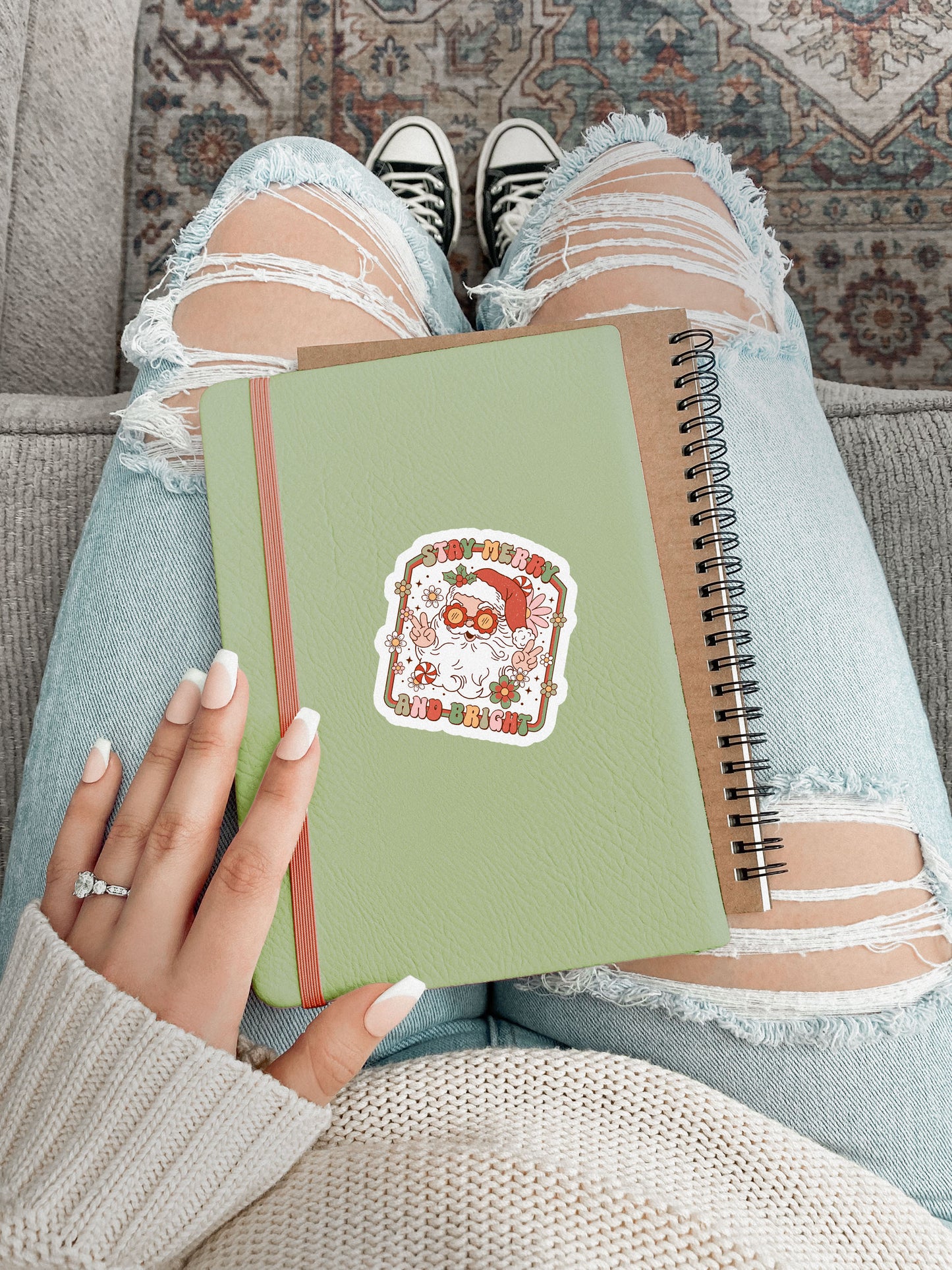 Stay Merry & Bright Santa Groovy Red Christmas Sticker