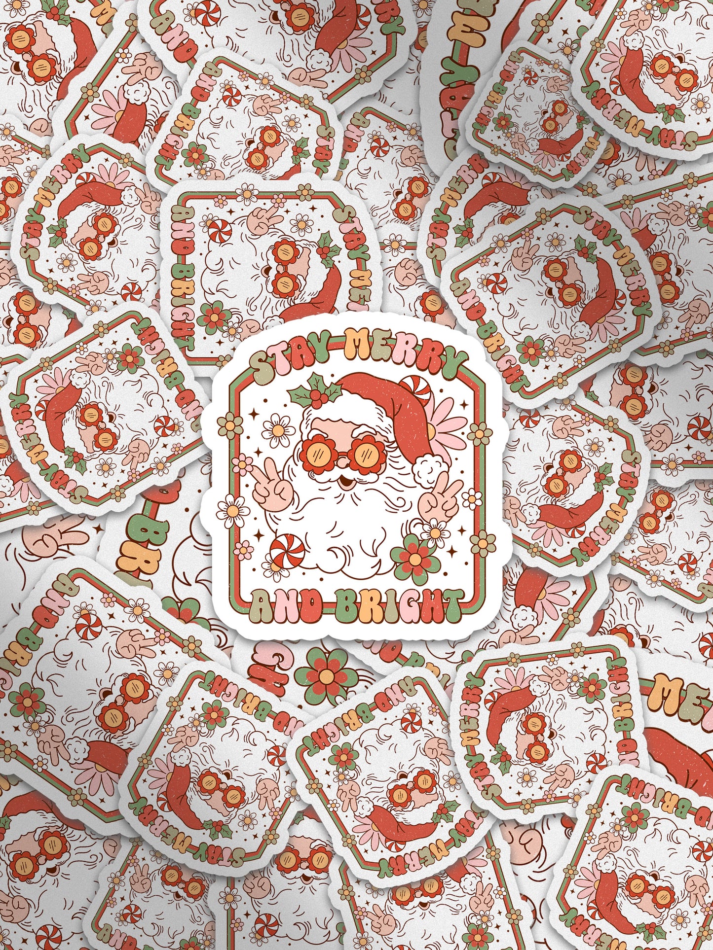 Stay Merry & Bright Santa Groovy Red Christmas Sticker