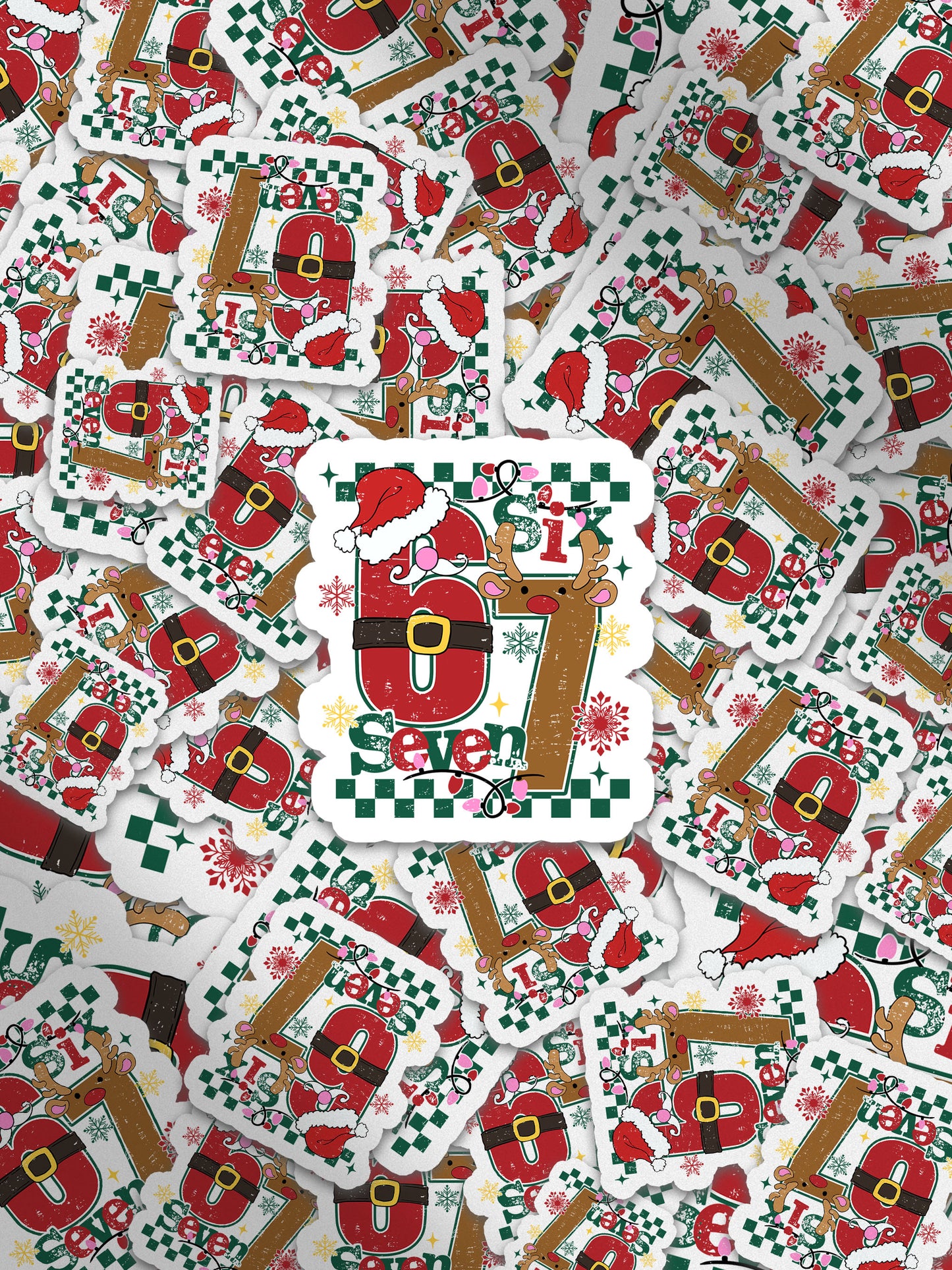 Santa Deer 67 Retro Christmas Funny Six Seven Sticker