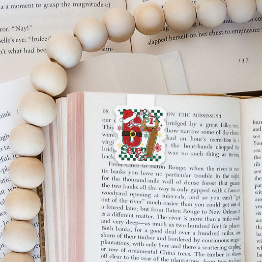 Santa Deer 67 Retro Christmas Funny Six Seven Magnetic Bookmark