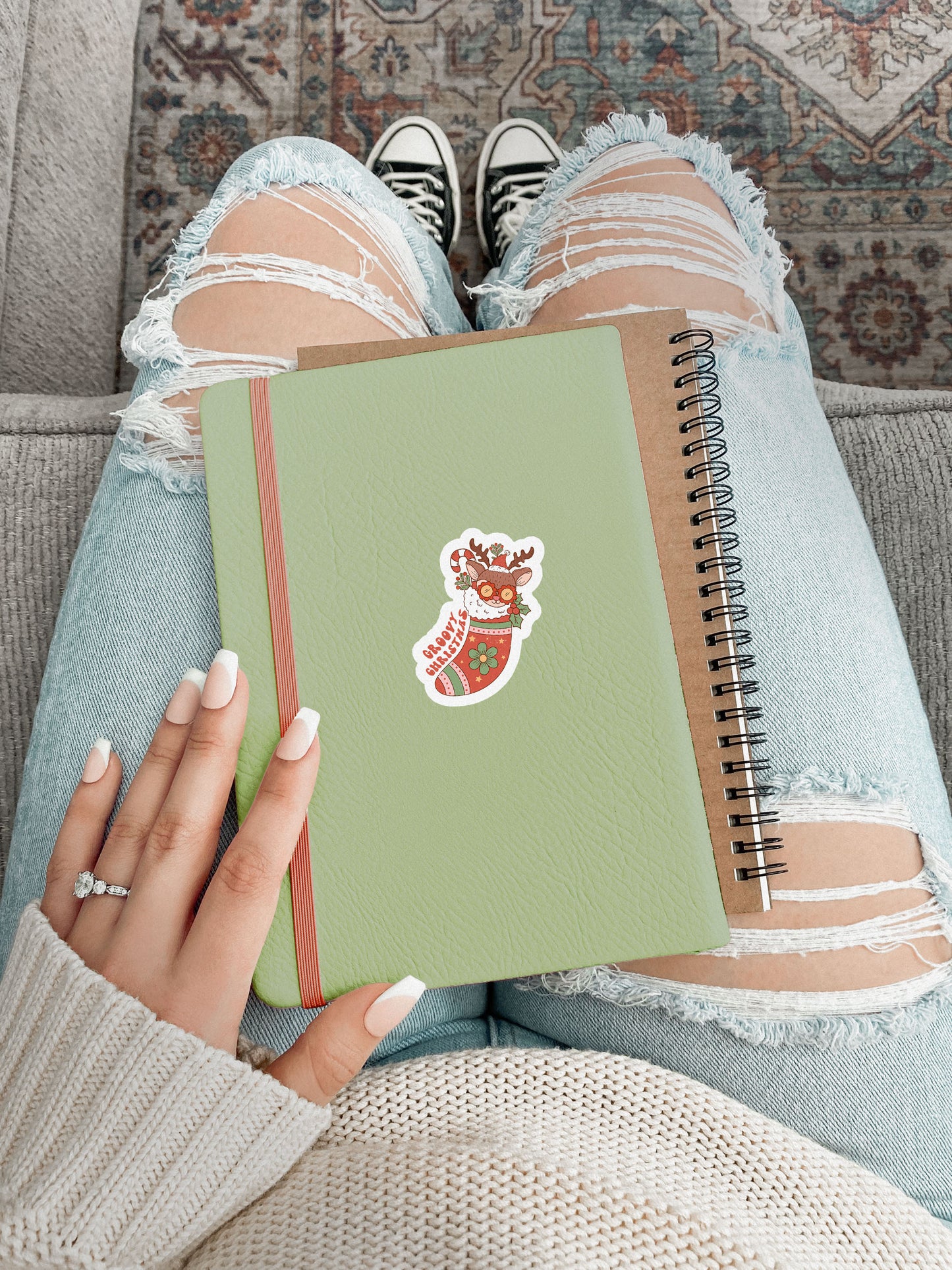 Groovy Christmas Rudolph Stocking Groovy Red Christmas Sticker