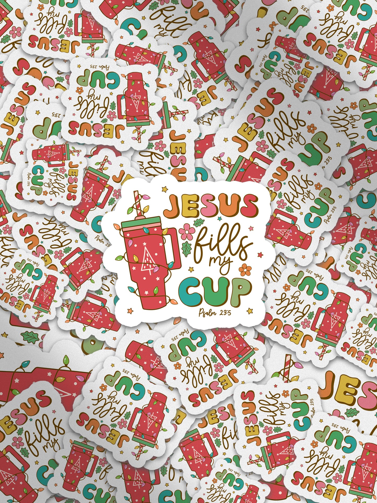 Jesus Fills My Cup Psalm 23:5 Boho Christmas Christian Jesus Sticker