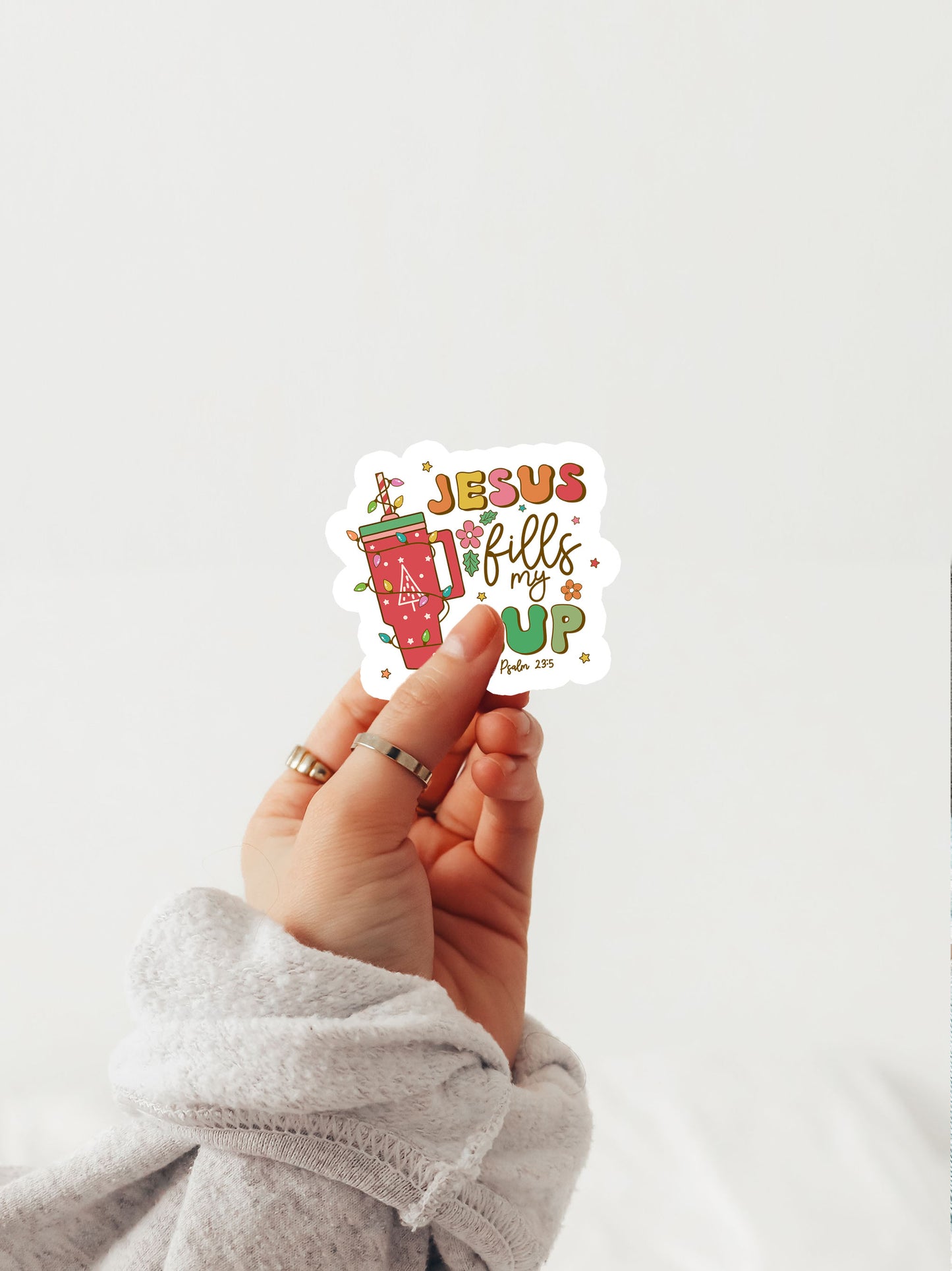 Jesus Fills My Cup Psalm 23:5 Boho Christmas Christian Jesus Sticker
