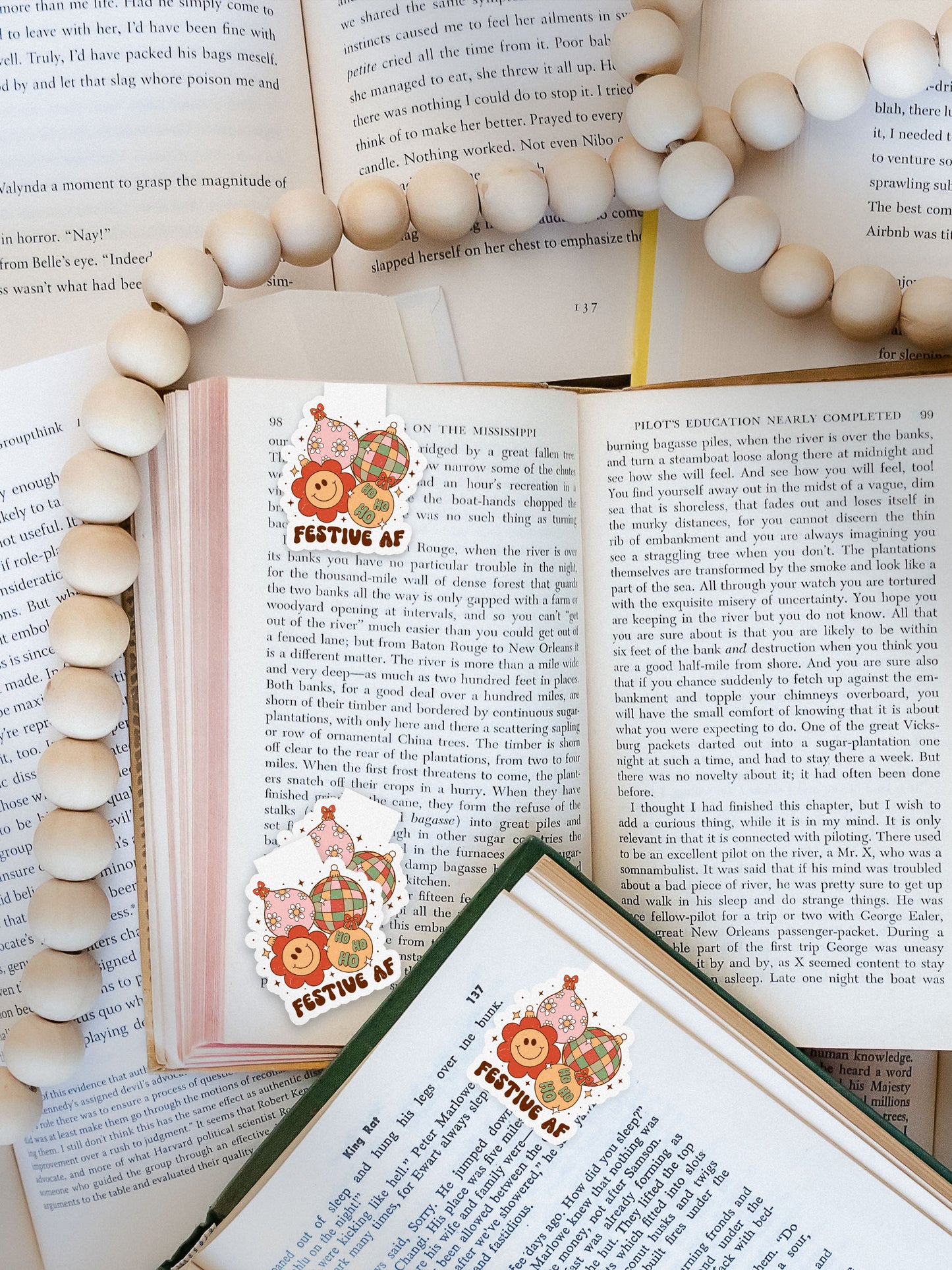 Festive AF Ornaments Groovy Red Christmas Magnetic Bookmark