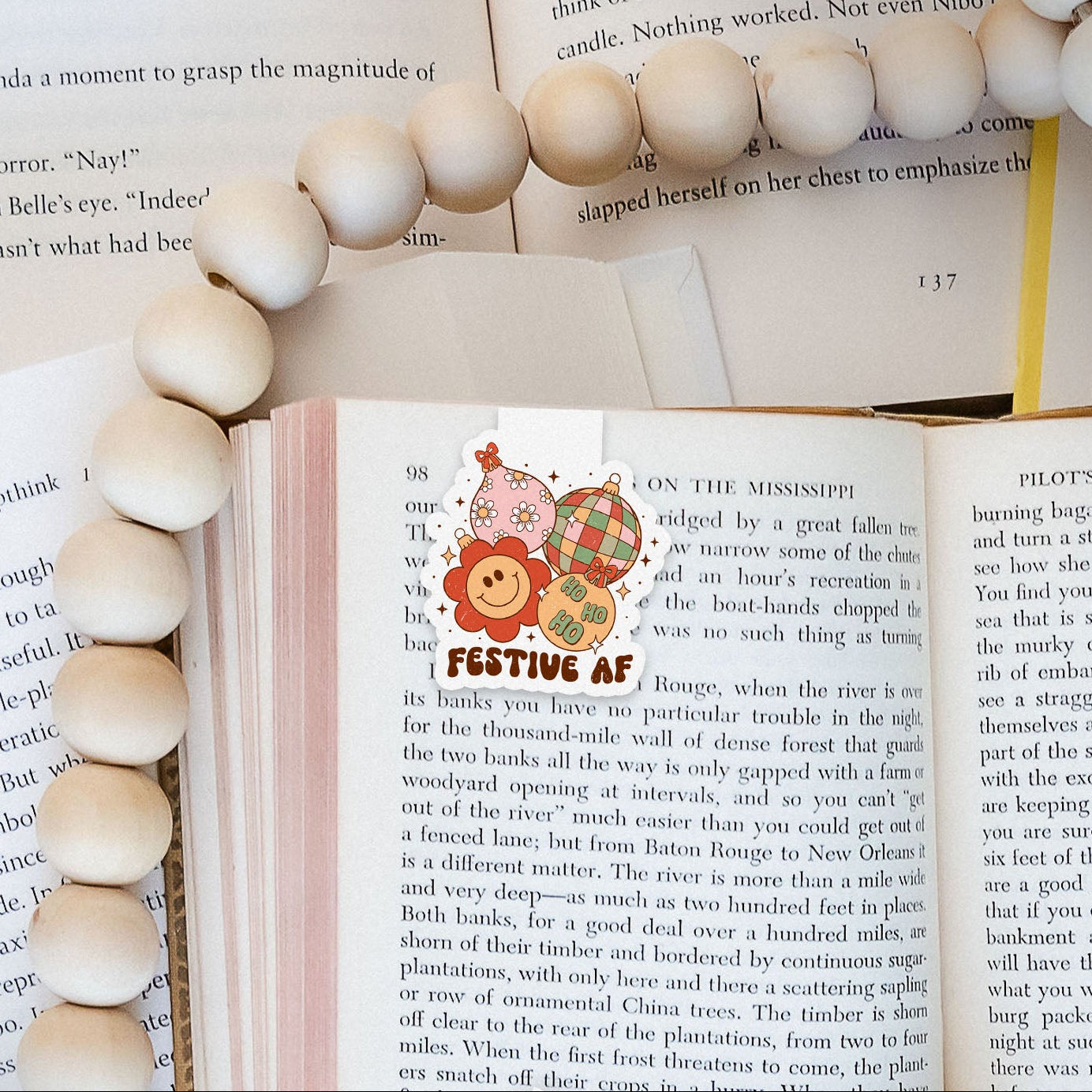 Festive AF Ornaments Groovy Red Christmas Magnetic Bookmark