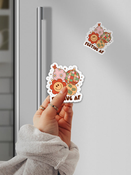 Festive AF Ornaments Groovy Red Christmas Magnet