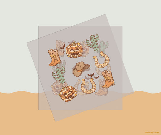 Pumpkin Boots Collage Howdy Western Halloween DTF Transfer Print