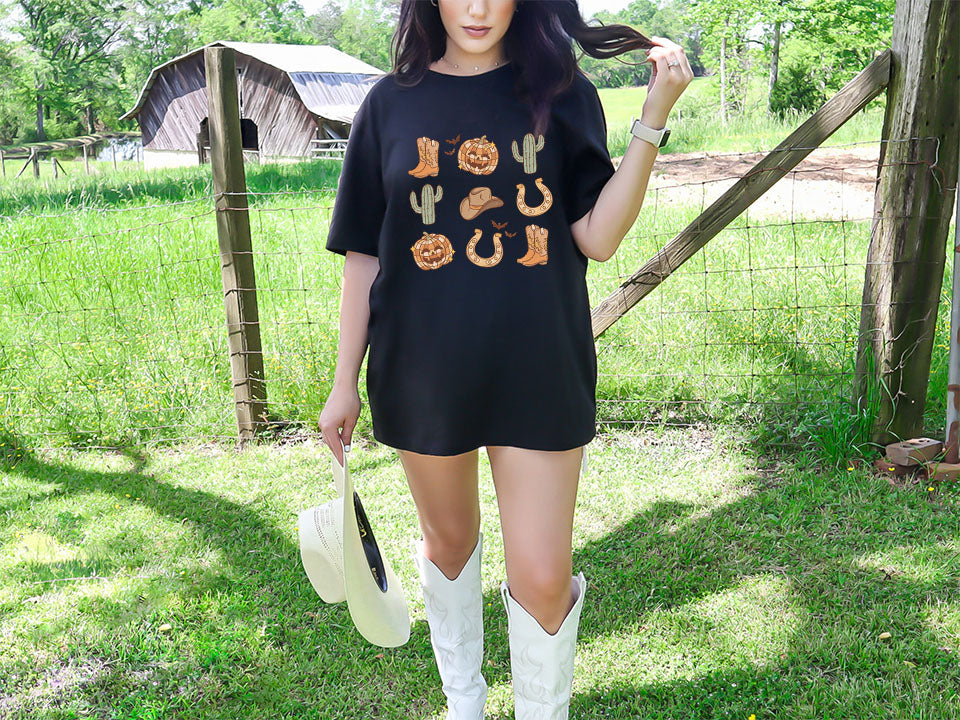 Pumpkin Boots Collage Howdy Western Halloween DTF Transfer Print