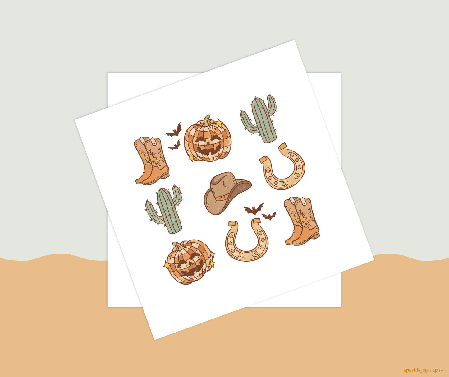 Pumpkin Boots Collage Howdy Western Halloween Sublimation Transfer Print