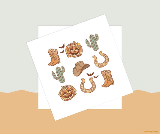 Pumpkin Boots Collage Howdy Western Halloween Sublimation Transfer Print