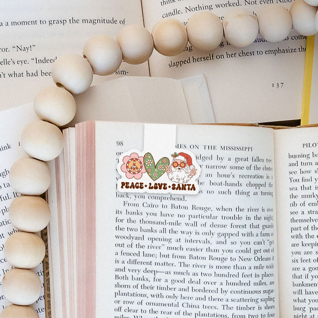 Peace Love Santa Groovy Red Christmas Magnetic Bookmark