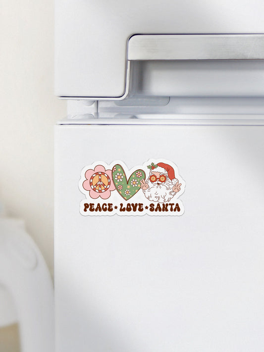 Peace Love Santa Groovy Red Christmas Magnet