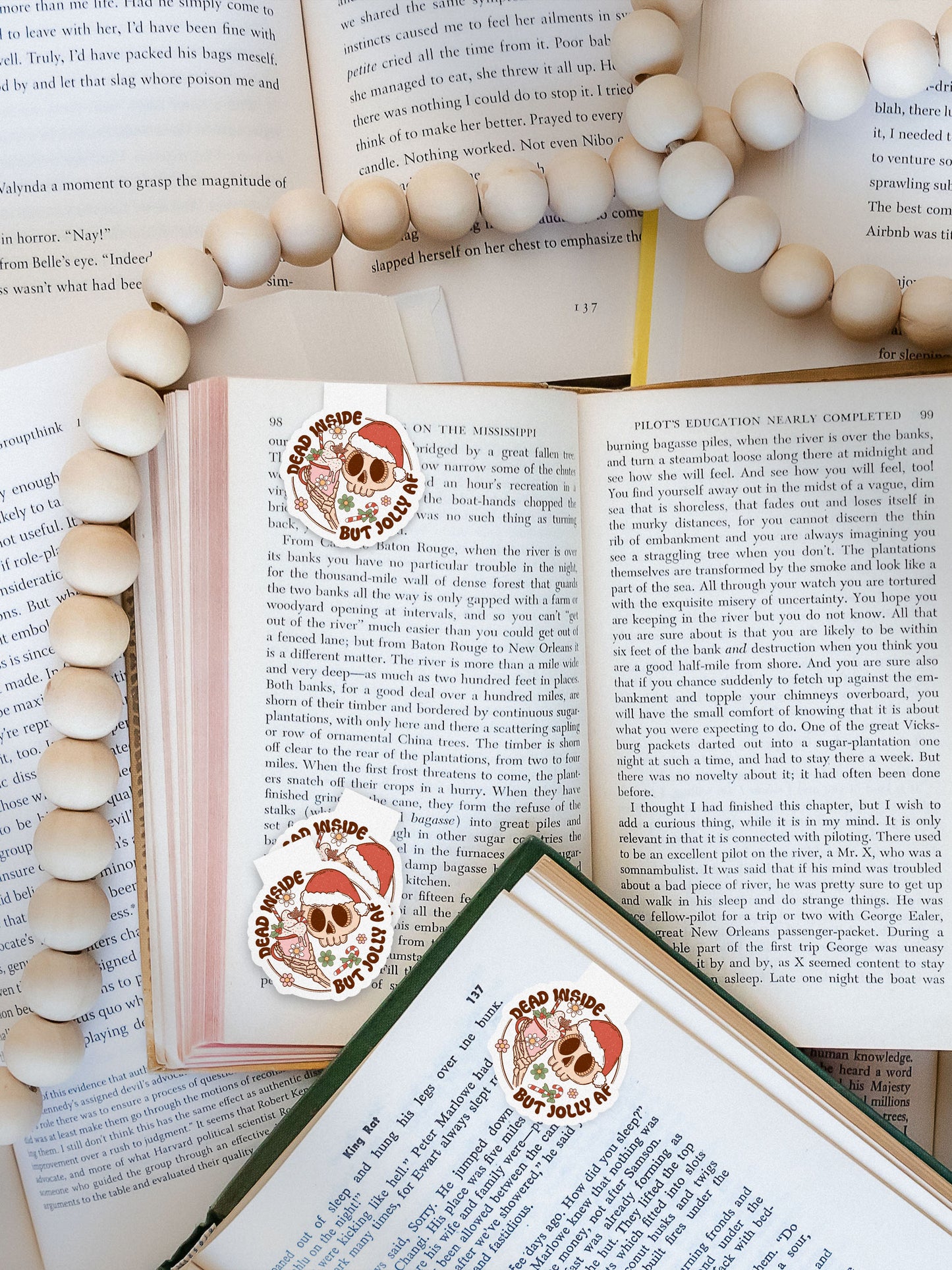 Dead Inside But Jolly AF Skeleton Groovy Red Christmas Magnetic Bookmark