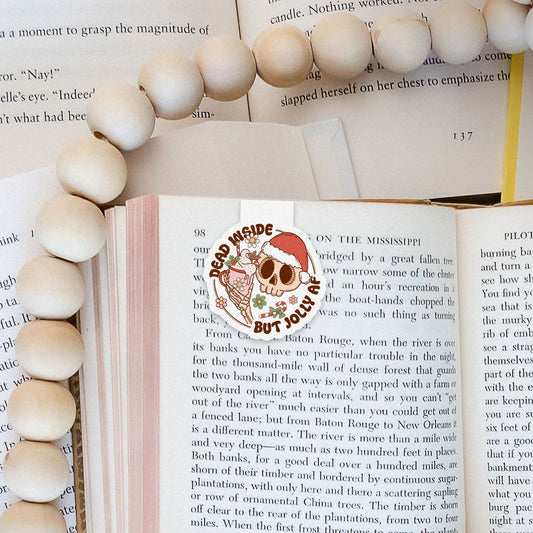 Dead Inside But Jolly AF Skeleton Groovy Red Christmas Magnetic Bookmark