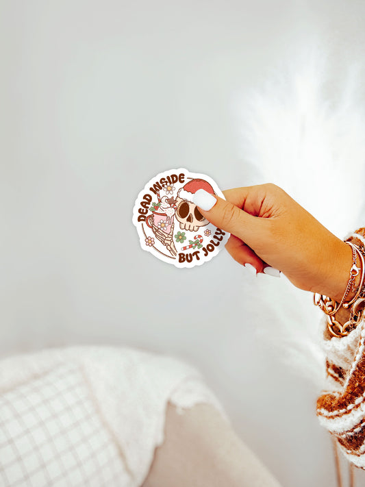 Dead Inside But Jolly AF Skeleton Groovy Red Christmas Sticker