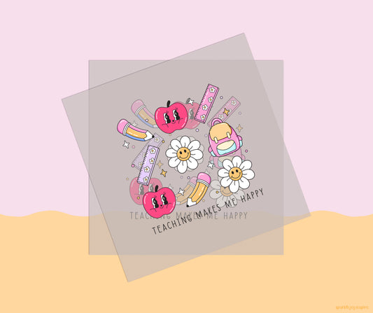 Teaching Makes Me Happy Groovy Teacher DTF Transfer Print