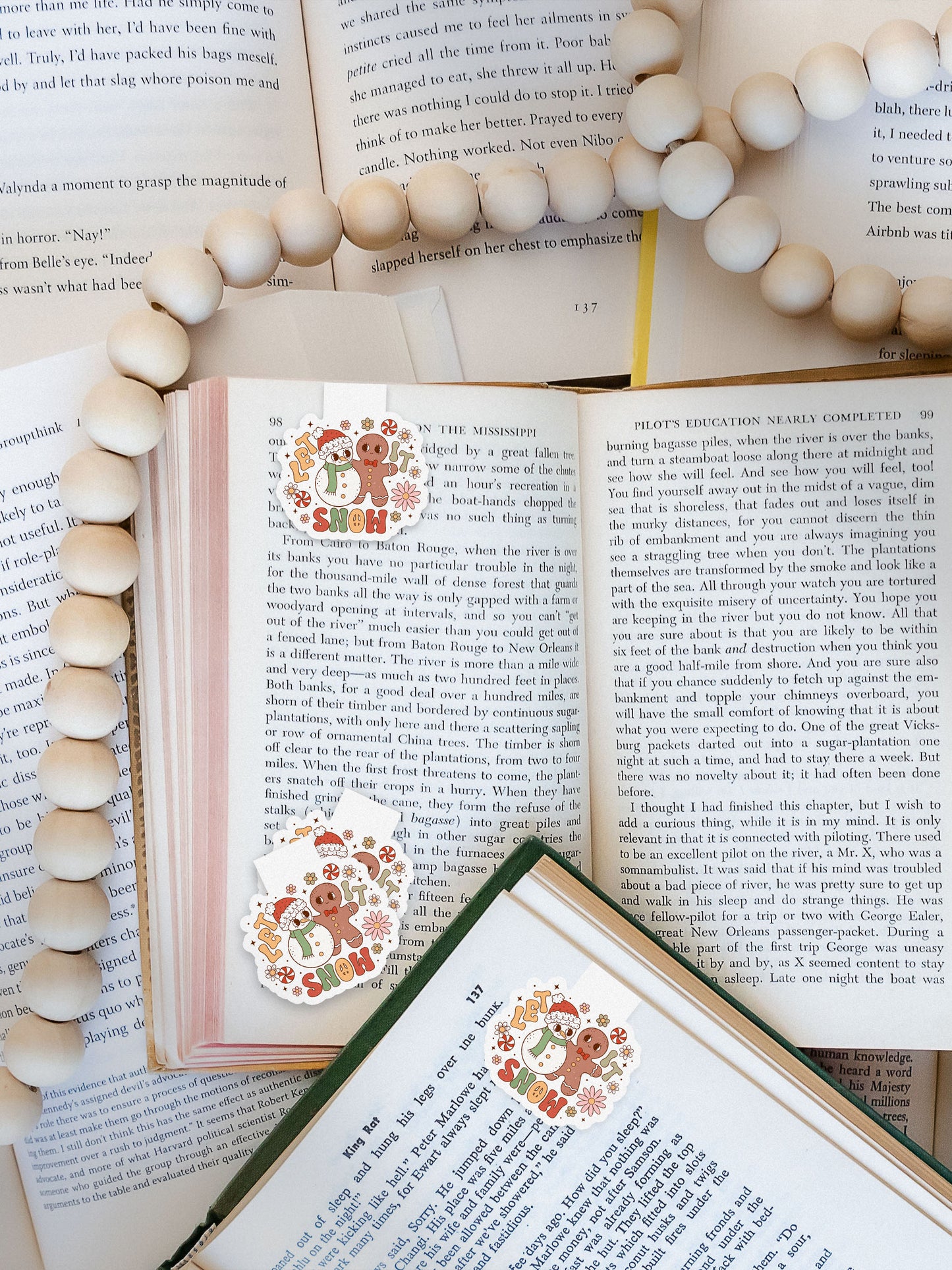 Let It Snow Gingerbread & Snowman Groovy Red Christmas Magnetic Bookmark