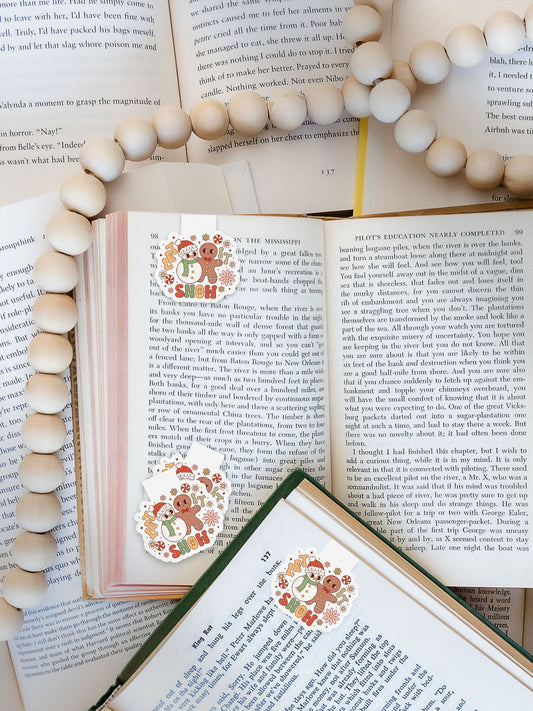 Let It Snow Gingerbread & Snowman Groovy Red Christmas Magnetic Bookmark