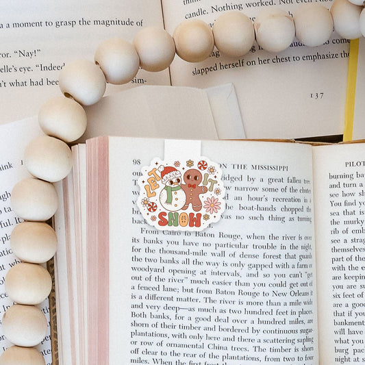 Let It Snow Gingerbread & Snowman Groovy Red Christmas Magnetic Bookmark