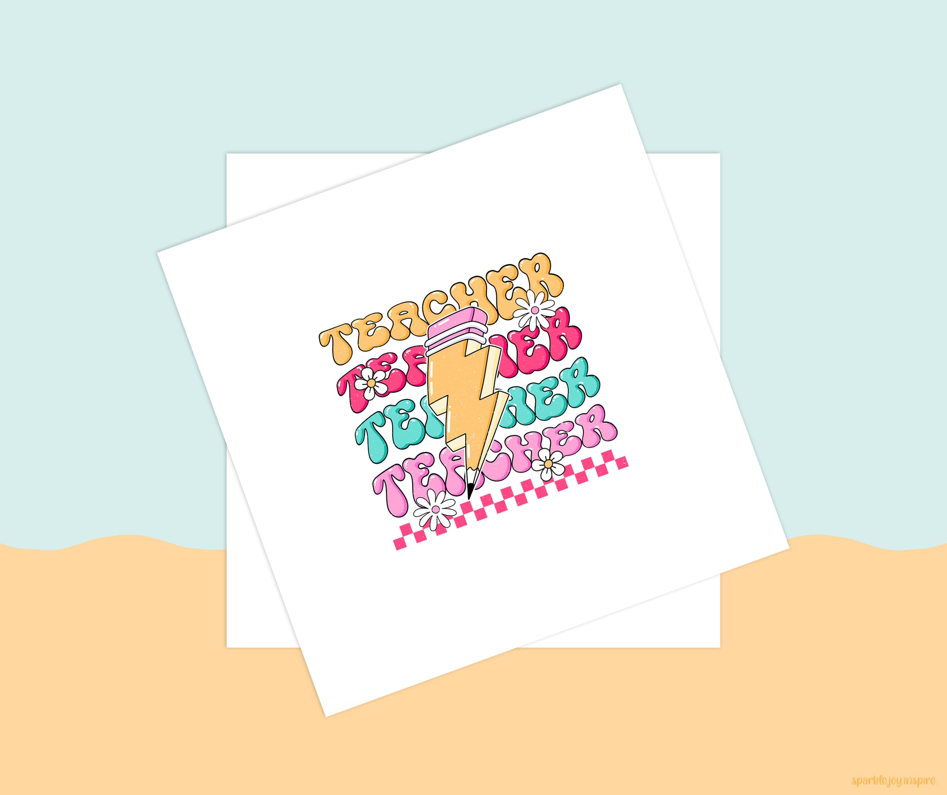Teacher Layered Lightning Groovy Teacher Sublimation Transfer Print