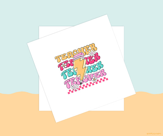Teacher Layered Lightning Groovy Teacher Sublimation Transfer Print