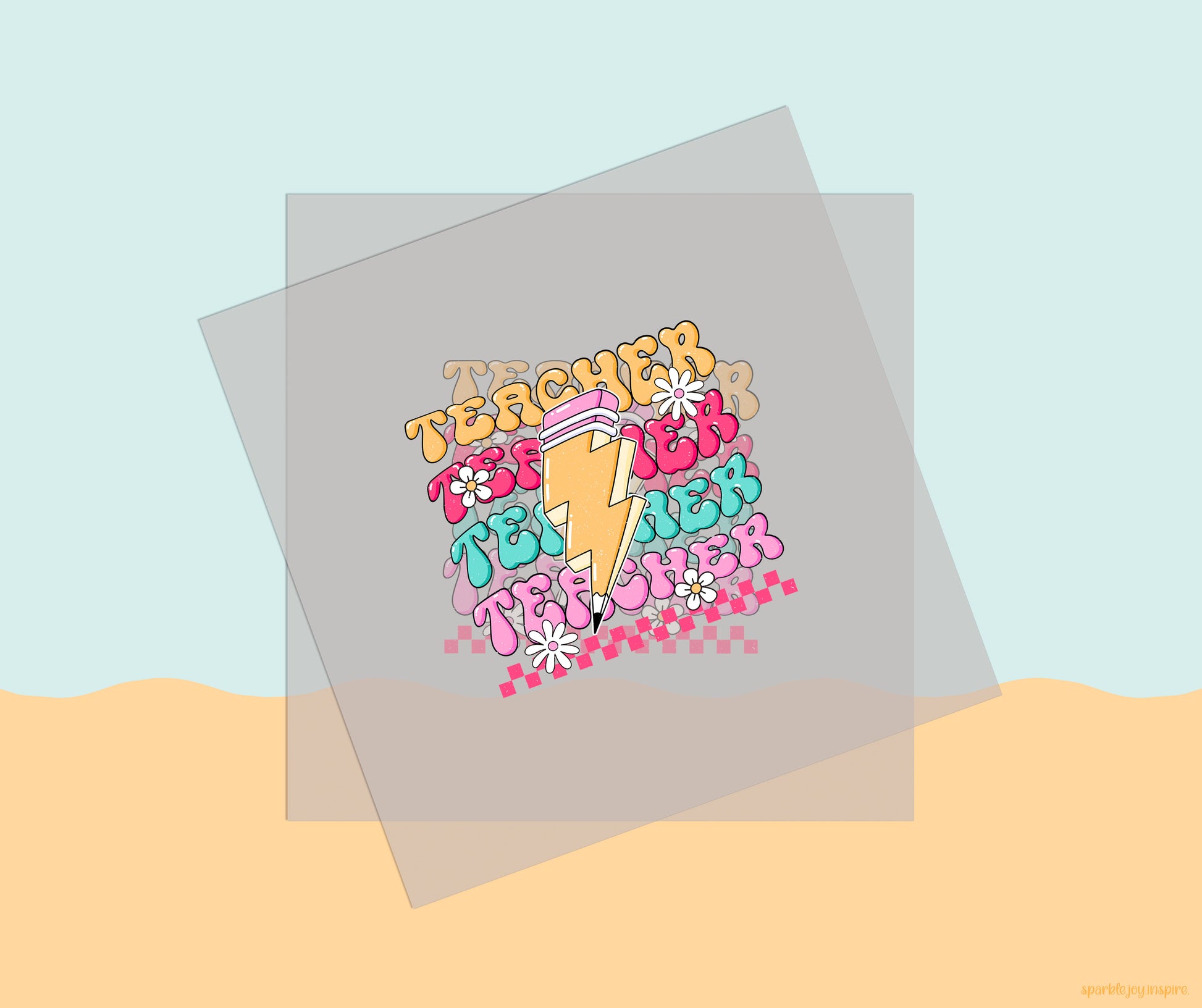 Teacher Layered Lightning Groovy Teacher DTF Transfer Print
