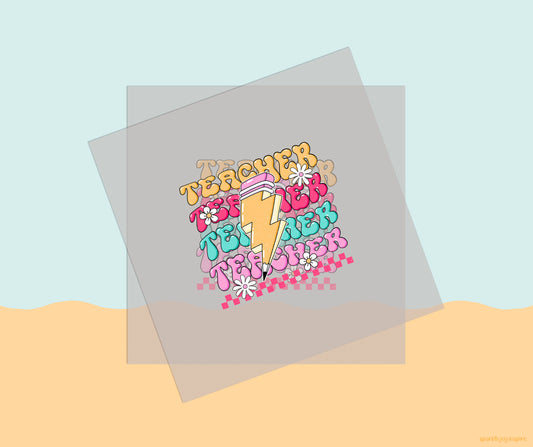 Teacher Layered Lightning Groovy Teacher DTF Transfer Print