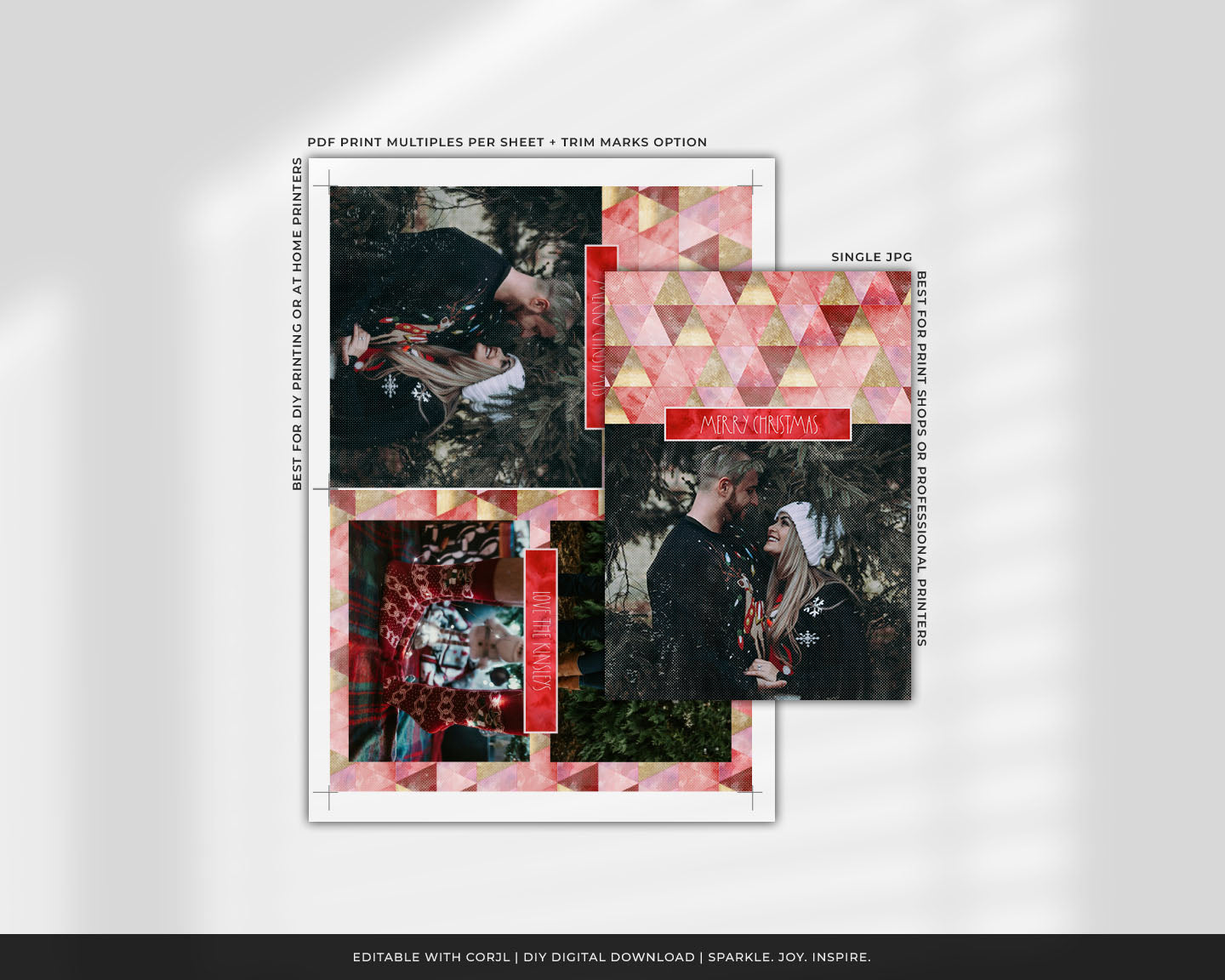 Red & Gold Triangles Custom Photo Christmas Card