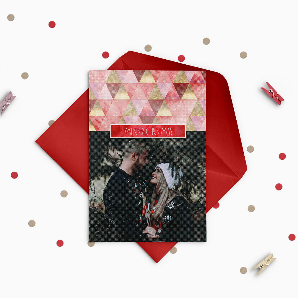 Red & Gold Triangles Custom Photo Christmas Card