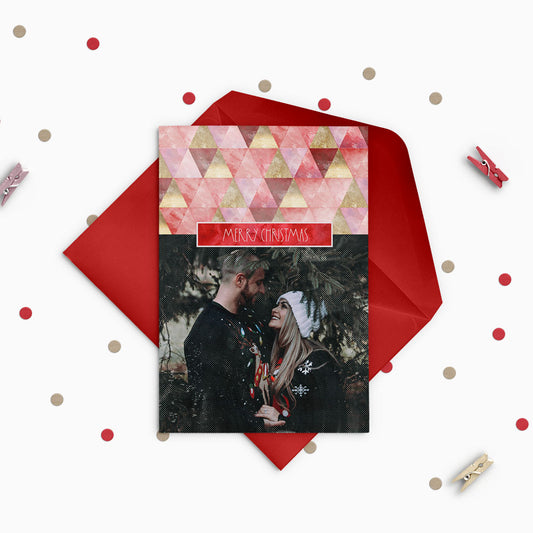 Red & Gold Triangles Custom Photo Christmas Card