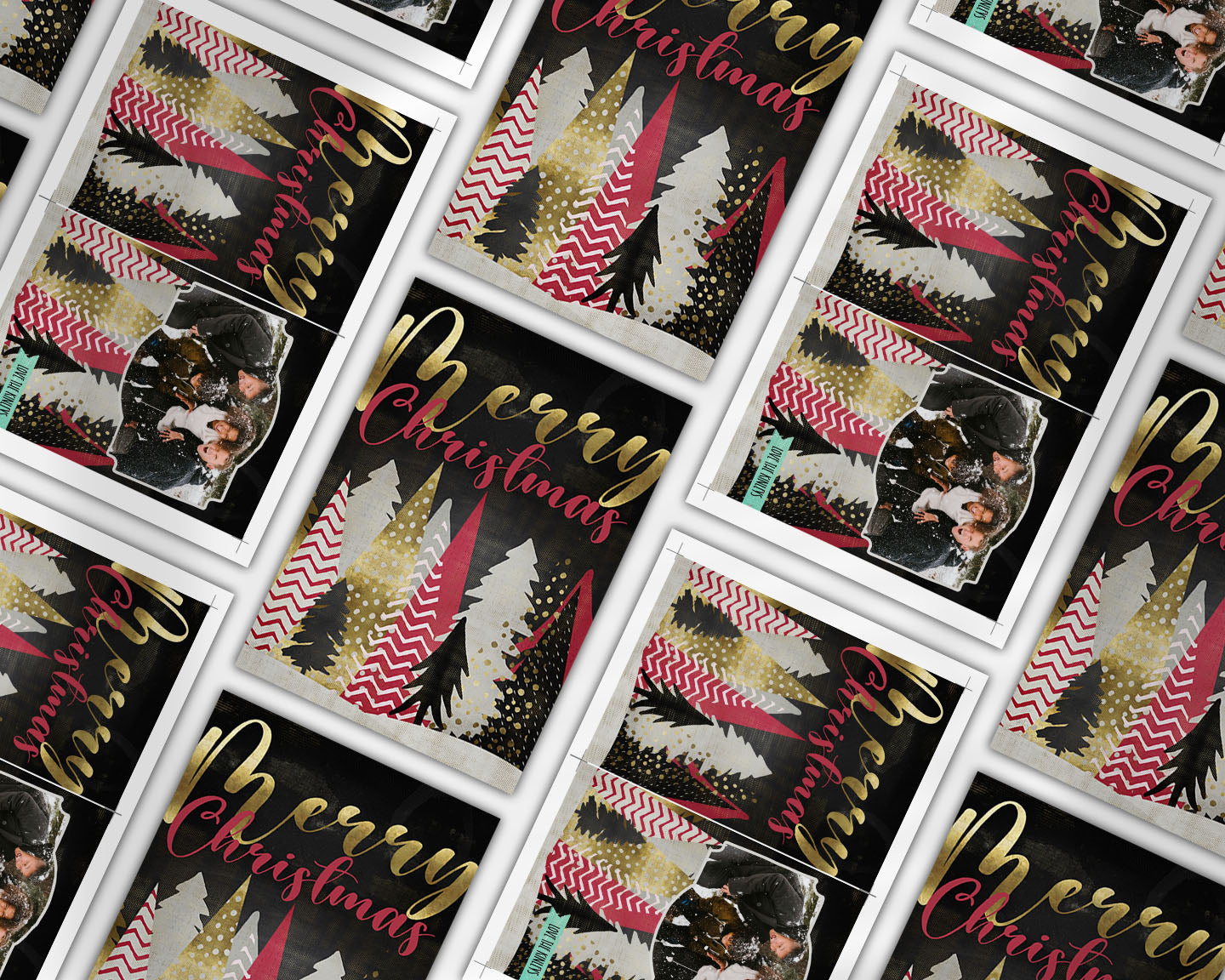 Merry Christmas Gold Night Trees Custom Photo Christmas Card